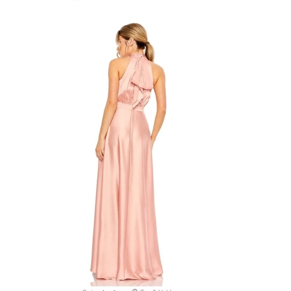Mac Duggal 49664 Ieena Rose‎ Pink Satin High Low Halter Evening Gown Dress 0